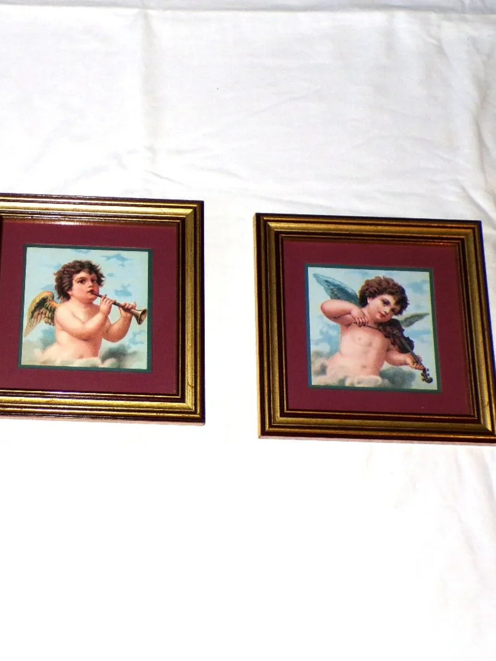 Vtg Set Of 3 Homco Home Interiors Cherub Angel Pictures Matted & Framed